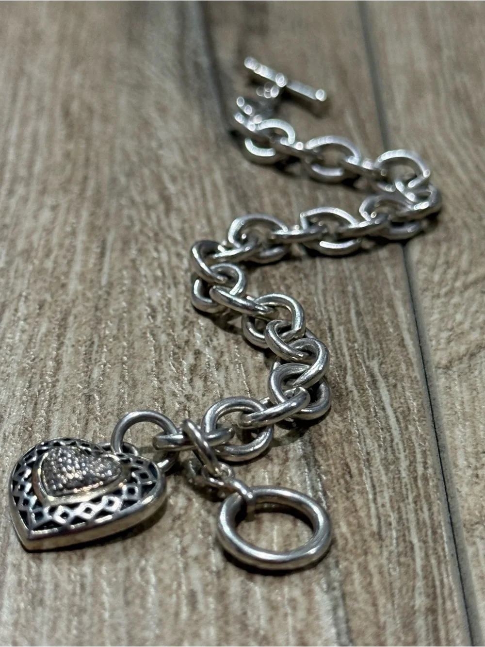 Judith Jack Heart Toggle Bracelet 925 Sterling Silver Diamond 14K Gold Vintage